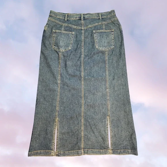 NWT Vtg Y2k Christine Phillipe ItGirl Preppy Beaded Floral Denim Skirt Sz 12 - Picture 3 of 4